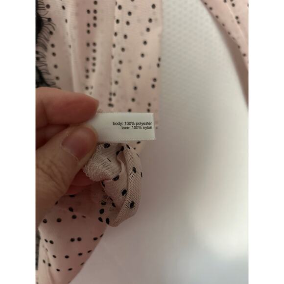 The Limited Women's Light Pink Black Micro Dot Blouse Lace Sheer V-Neck Medium - Picture 6 of 11